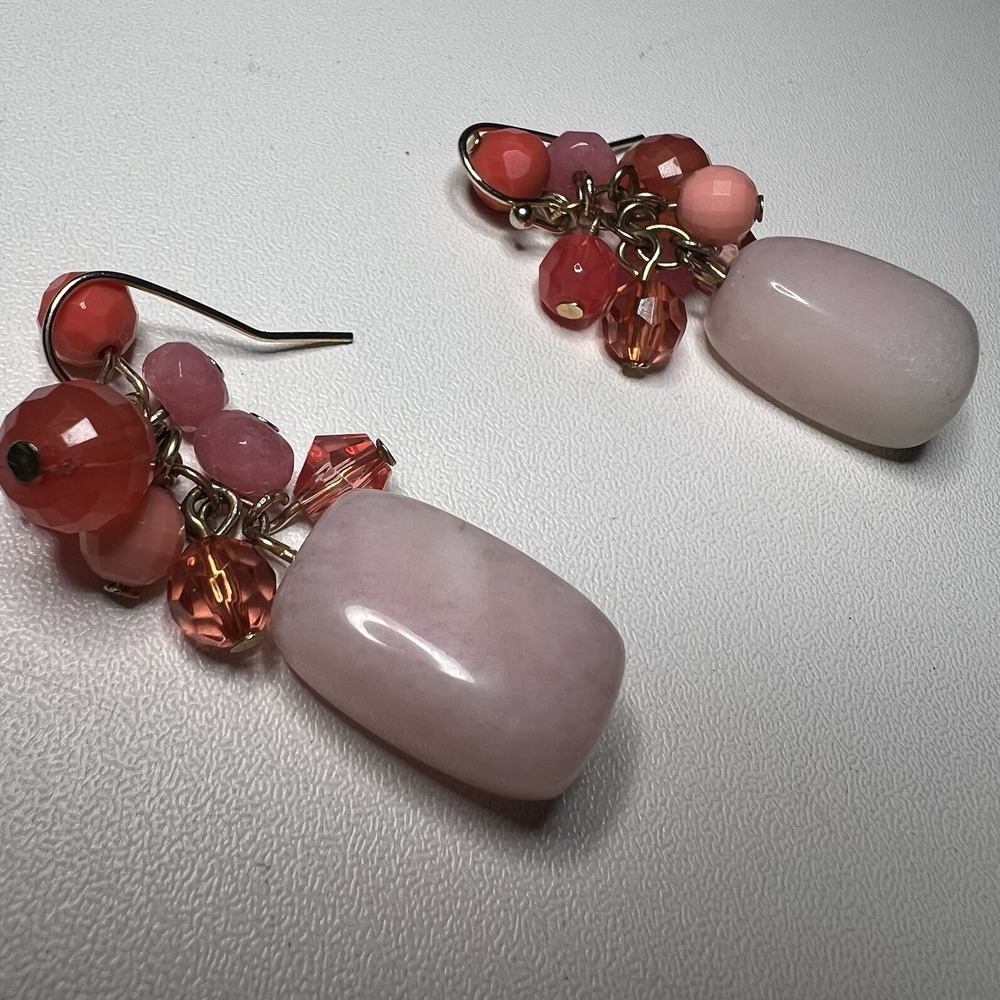 Vtg Beaded Clusterβ Dangle Pink Red Earrings